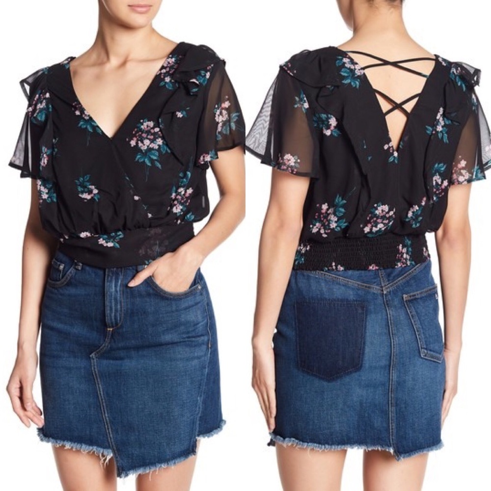 Code X Mode Floral Surplice Wrap Top